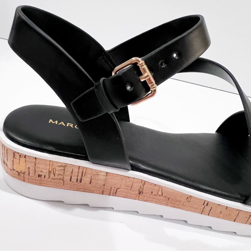 Marc Fisher Grandie Cork Platform Strappy Wedge Sandals Buckle Black 7.5 NEW - Picture 12 of 16